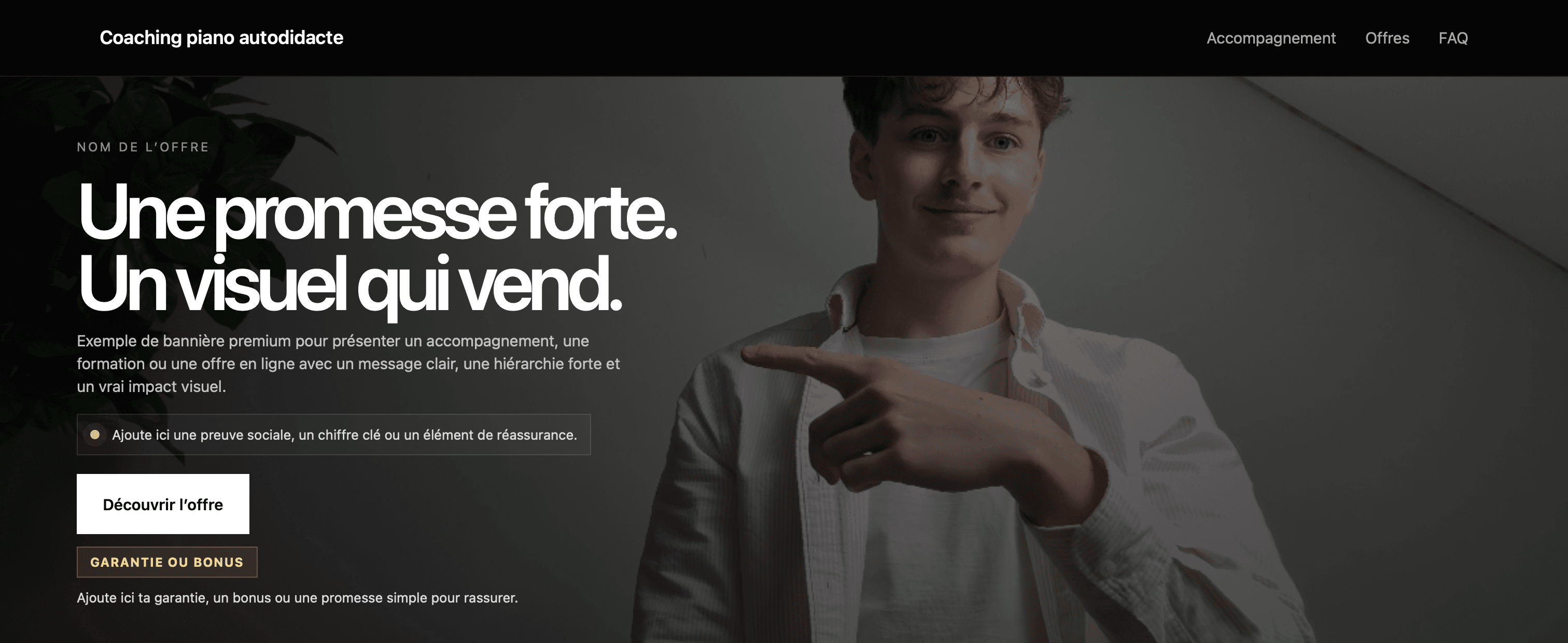 Exemple de bannière de site pour coaching piano autodidacte